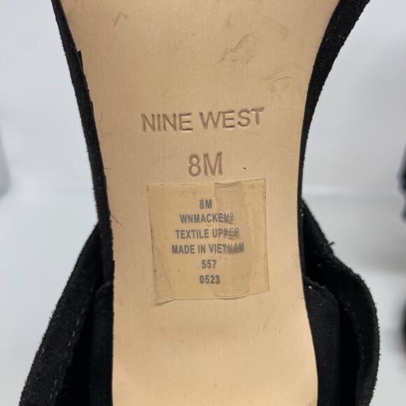 Nine West Women's Macken 2 Heels Faux Suede Open Toe Shoes Black Size 8M - Picture 10 of 12